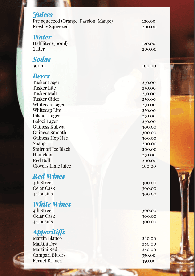 Drinks Menu (Page 1)